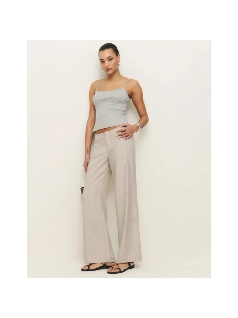 NWT Reformation Vida Low-Rise Pants Dune Stripe Cream 10